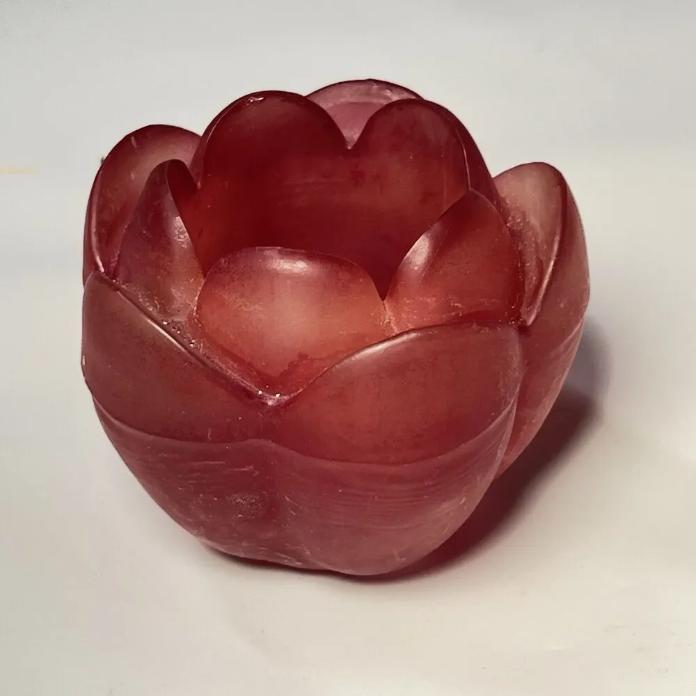 Vintage Frosted Red Lotus Viking Glass Candle Holder